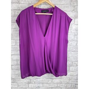 Eloquii Top Womens 16‎ Magenta Faux Wrap Popover Office Top Chiffon Lightweight